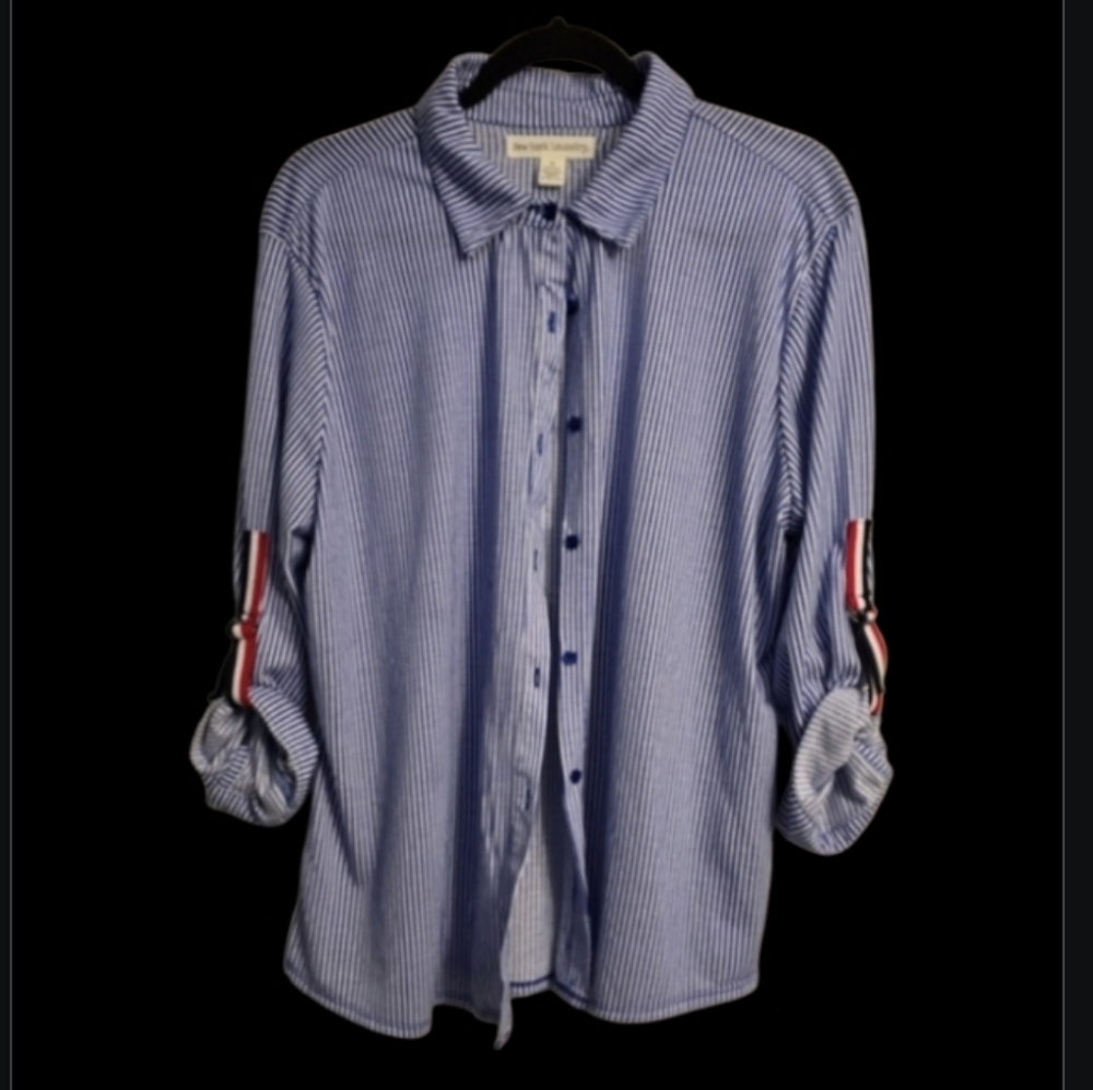 New York Laundry Blue Striped Womens Shirt, Xl